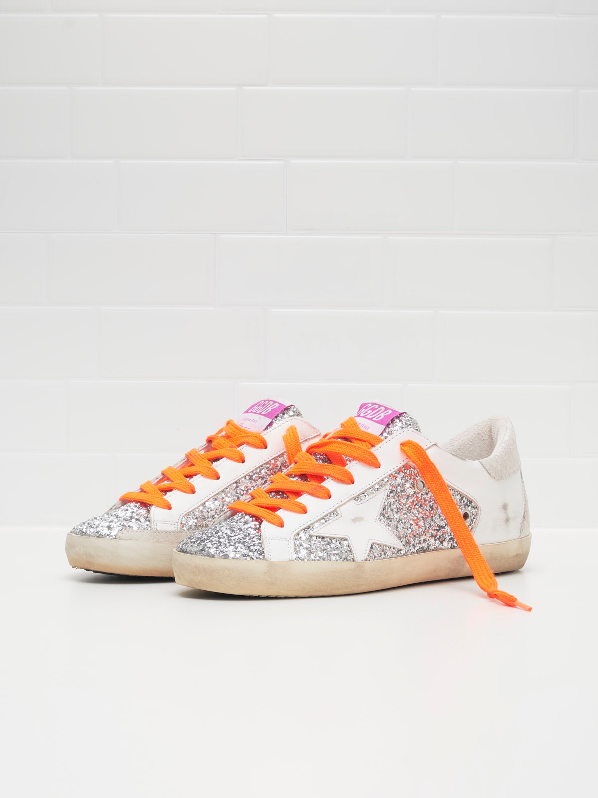 Golden goose super star silver glitter orange