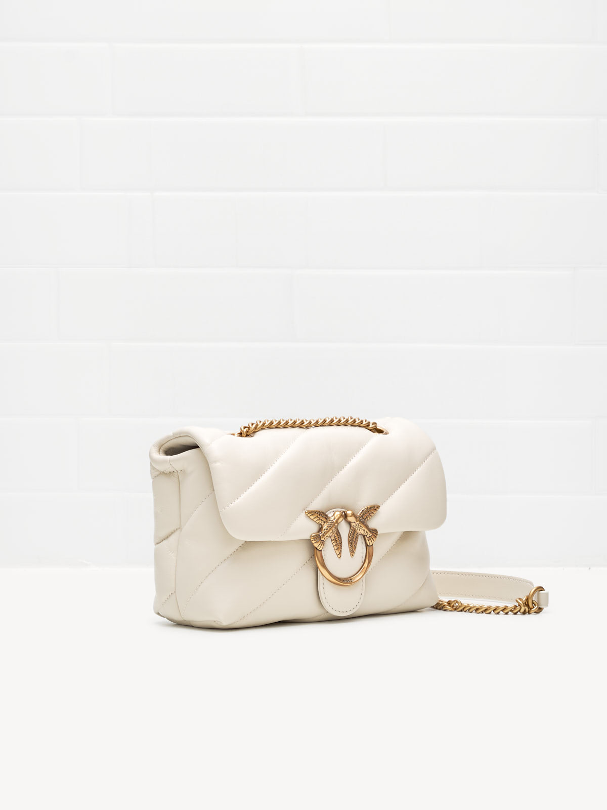 PINKO - Borsa a Tracolla Classic Mini Love Bag Puff Maxi Quilt white gold