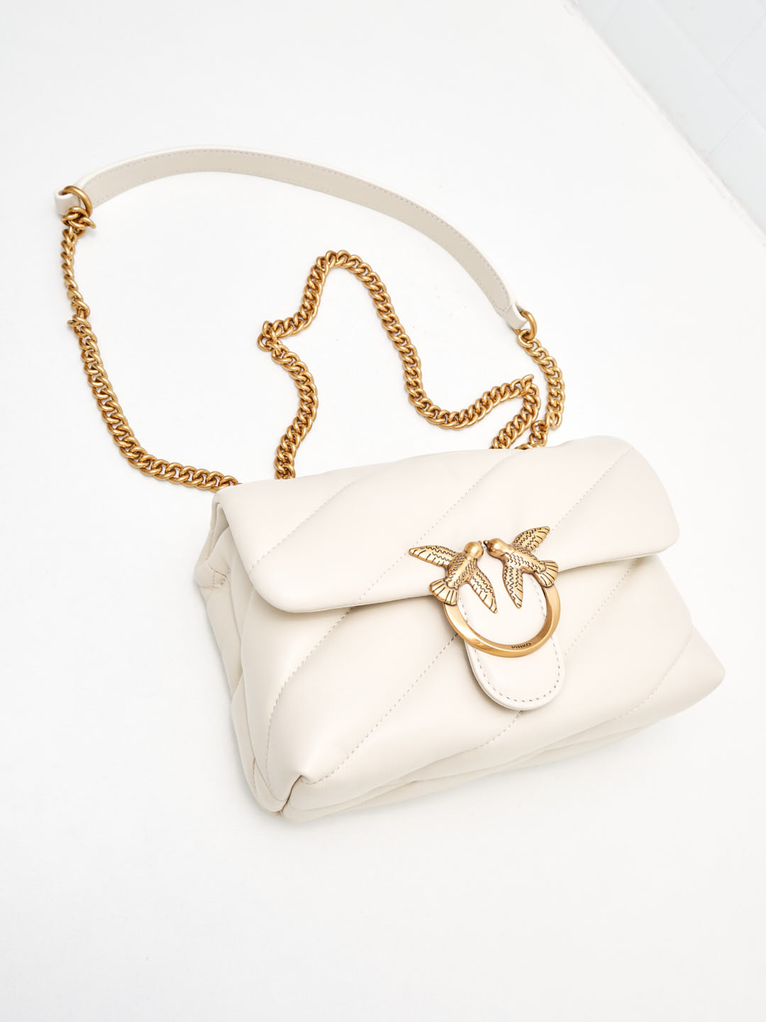 PINKO - Borsa a Tracolla Classic Mini Love Bag Puff Maxi Quilt white gold