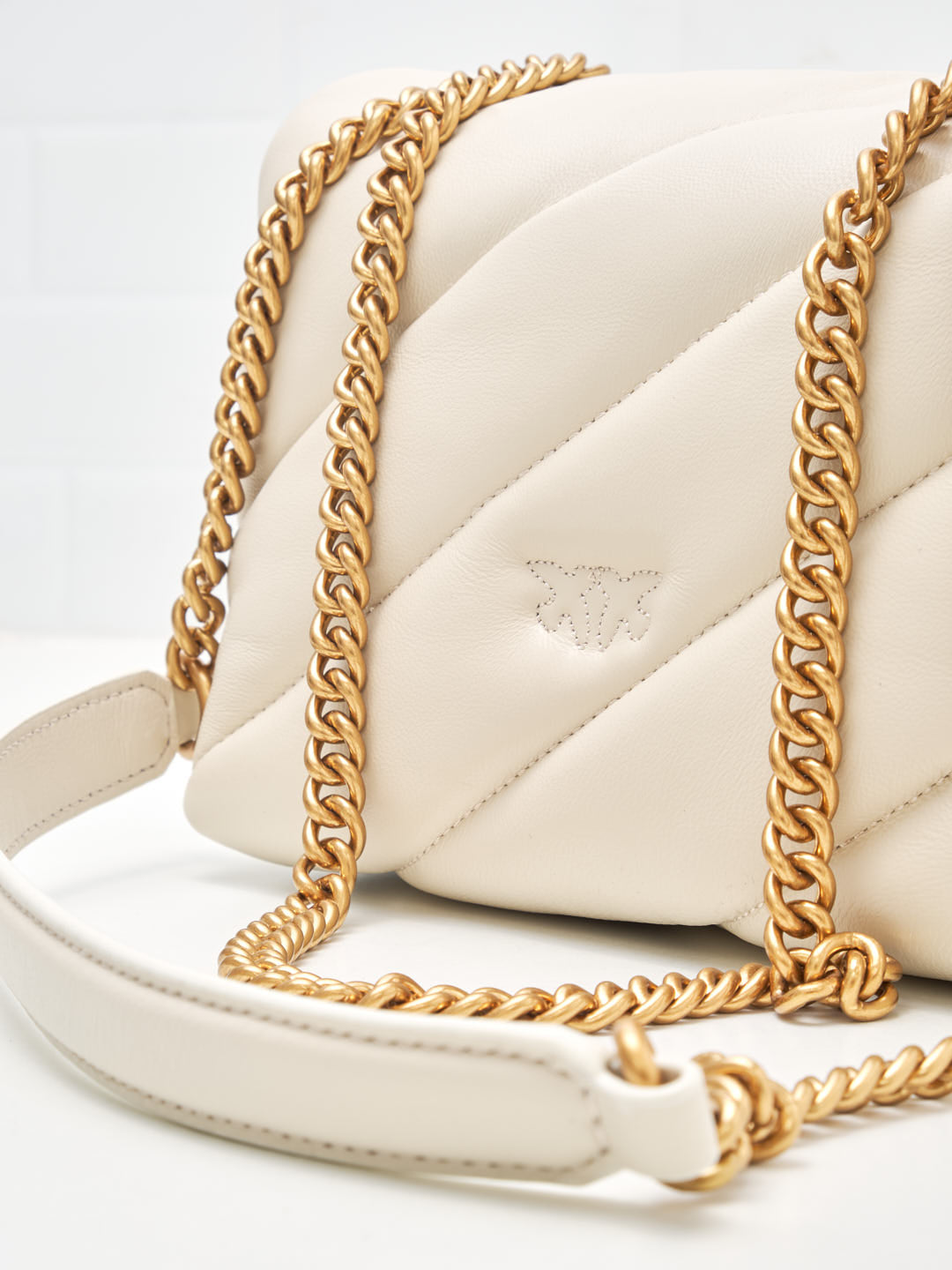 PINKO - Borsa a Tracolla Classic Mini Love Bag Puff Maxi Quilt white gold