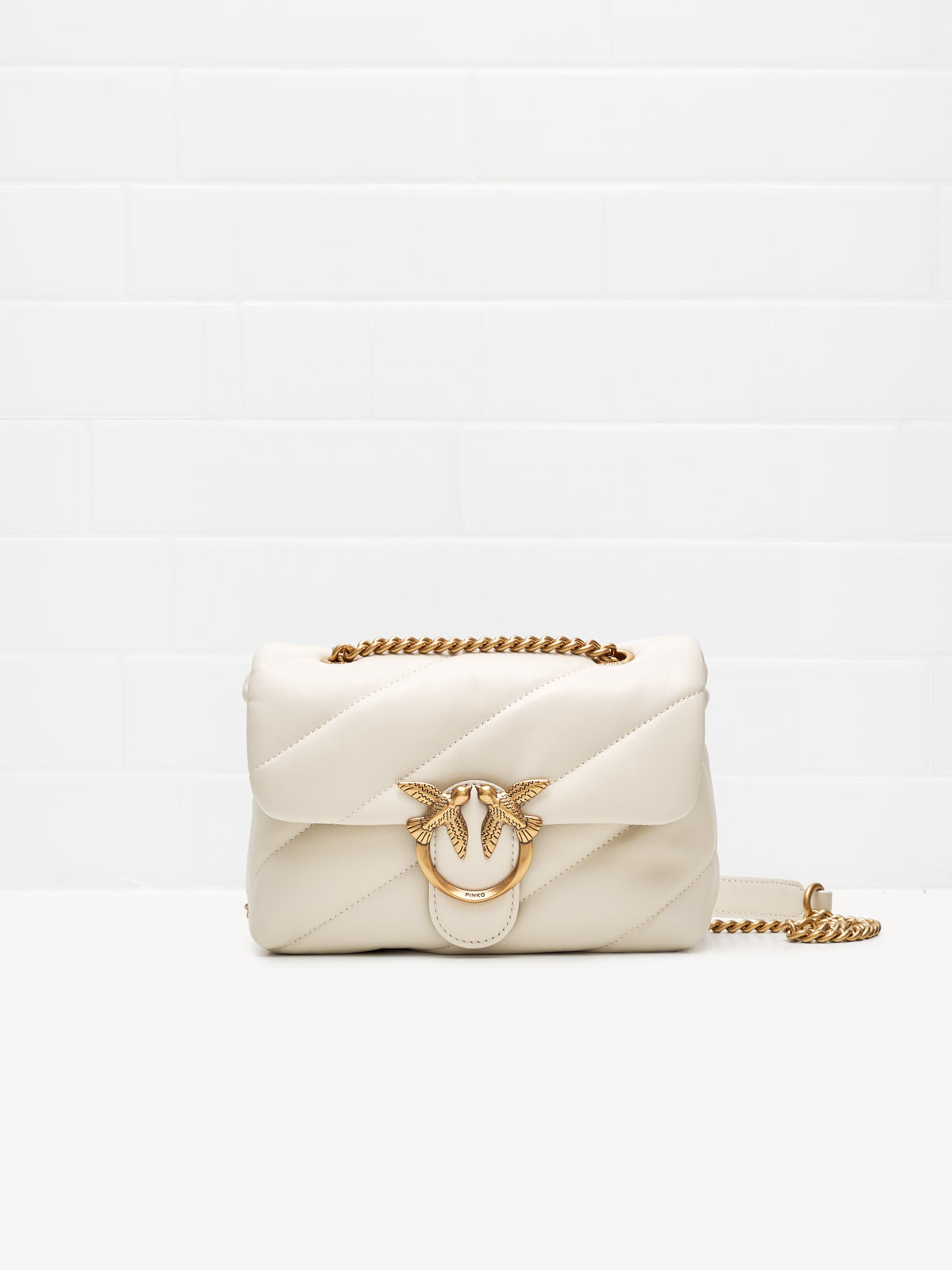 PINKO - Borsa a Tracolla Classic Mini Love Bag Puff Maxi Quilt white gold