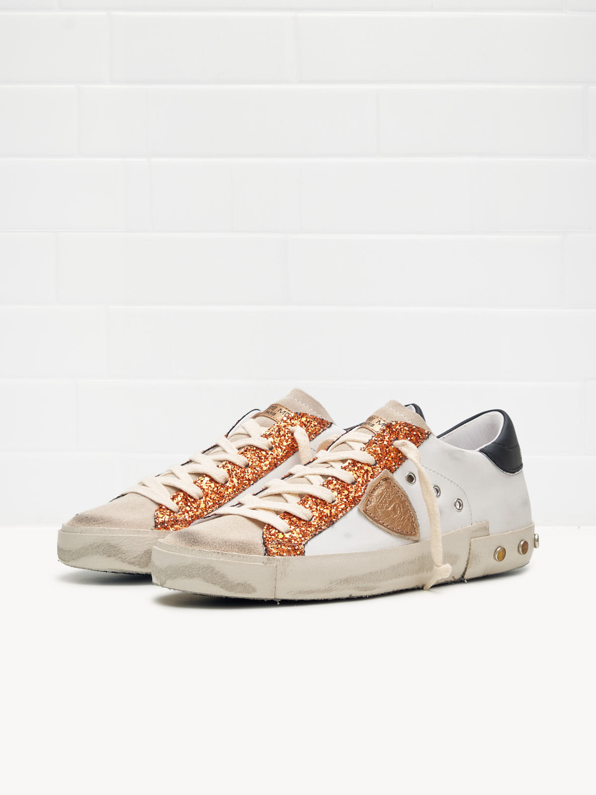 philippe model - Sneakers Donna Paris Pelle Glitter Bianco Nero Rame