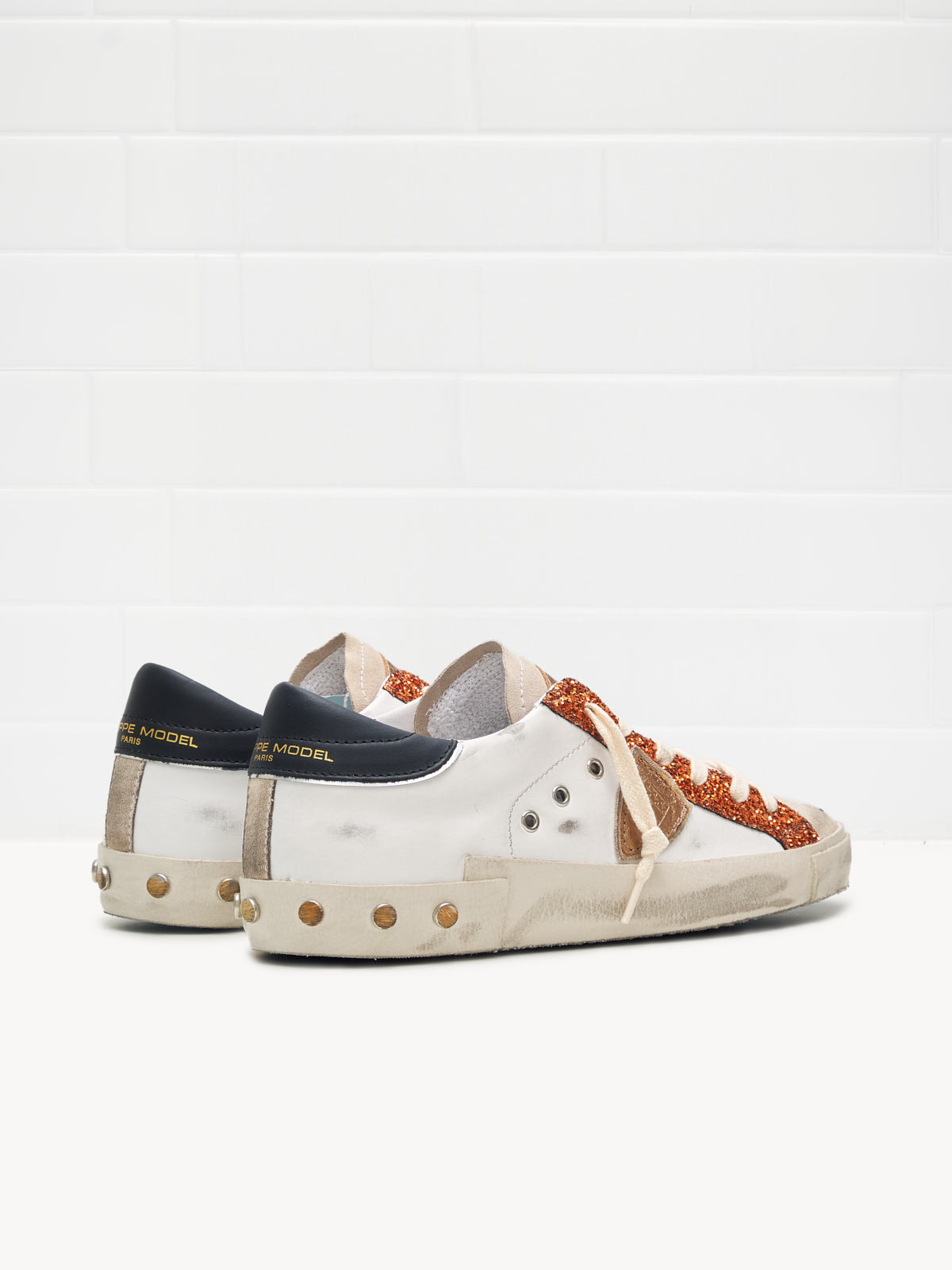 philippe model - Sneakers Donna Paris Pelle Glitter Bianco Nero Rame