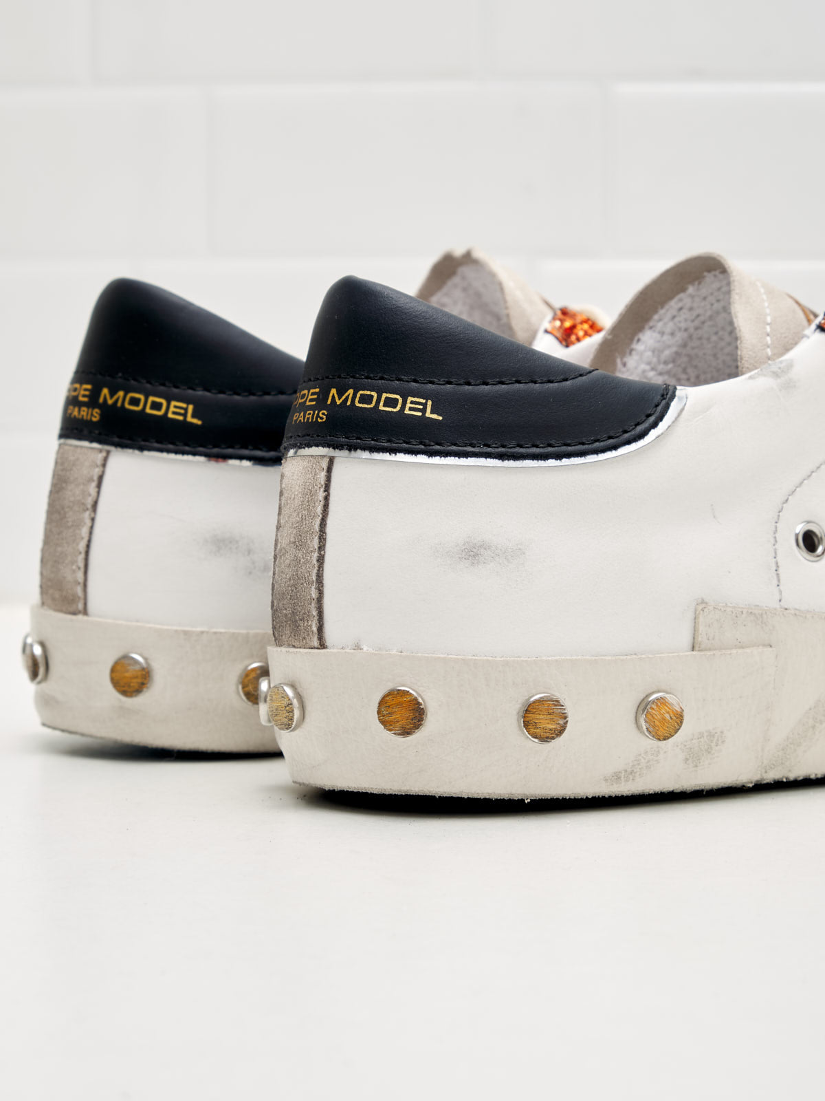 philippe model - Sneakers Donna Paris Pelle Glitter Bianco Nero Rame