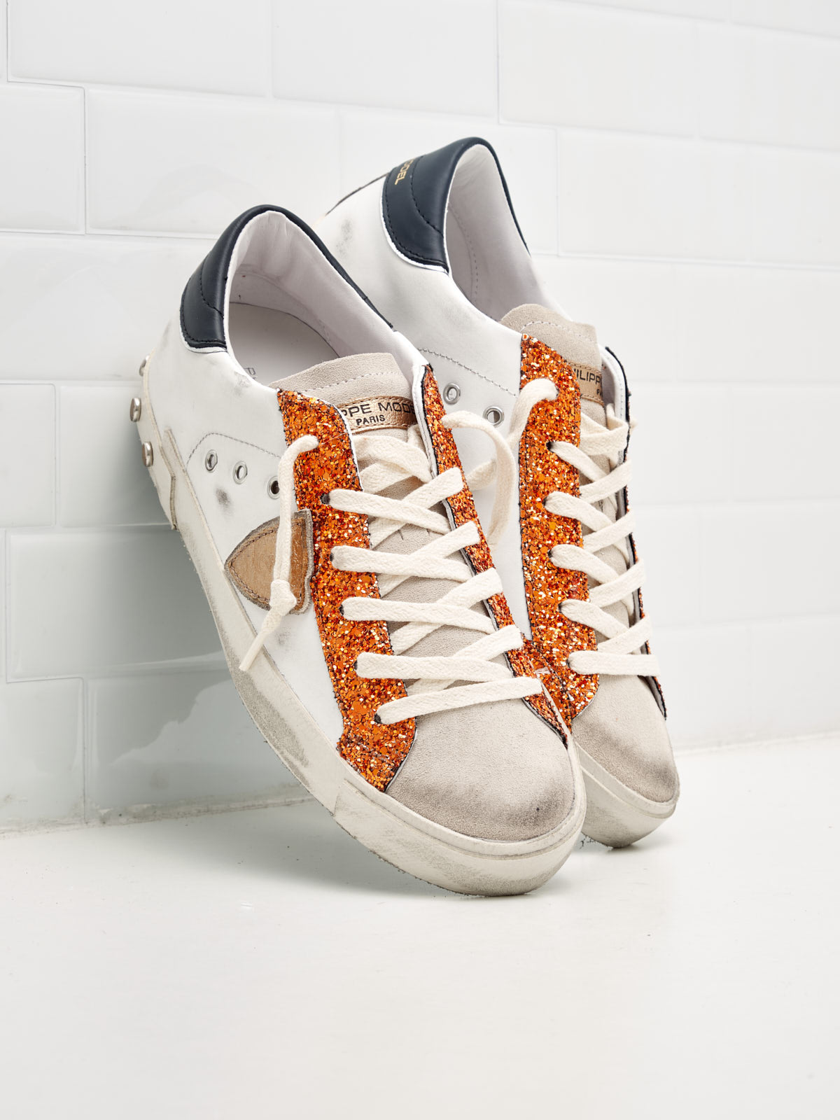 philippe model - Sneakers Donna Paris Pelle Glitter Bianco Nero Rame