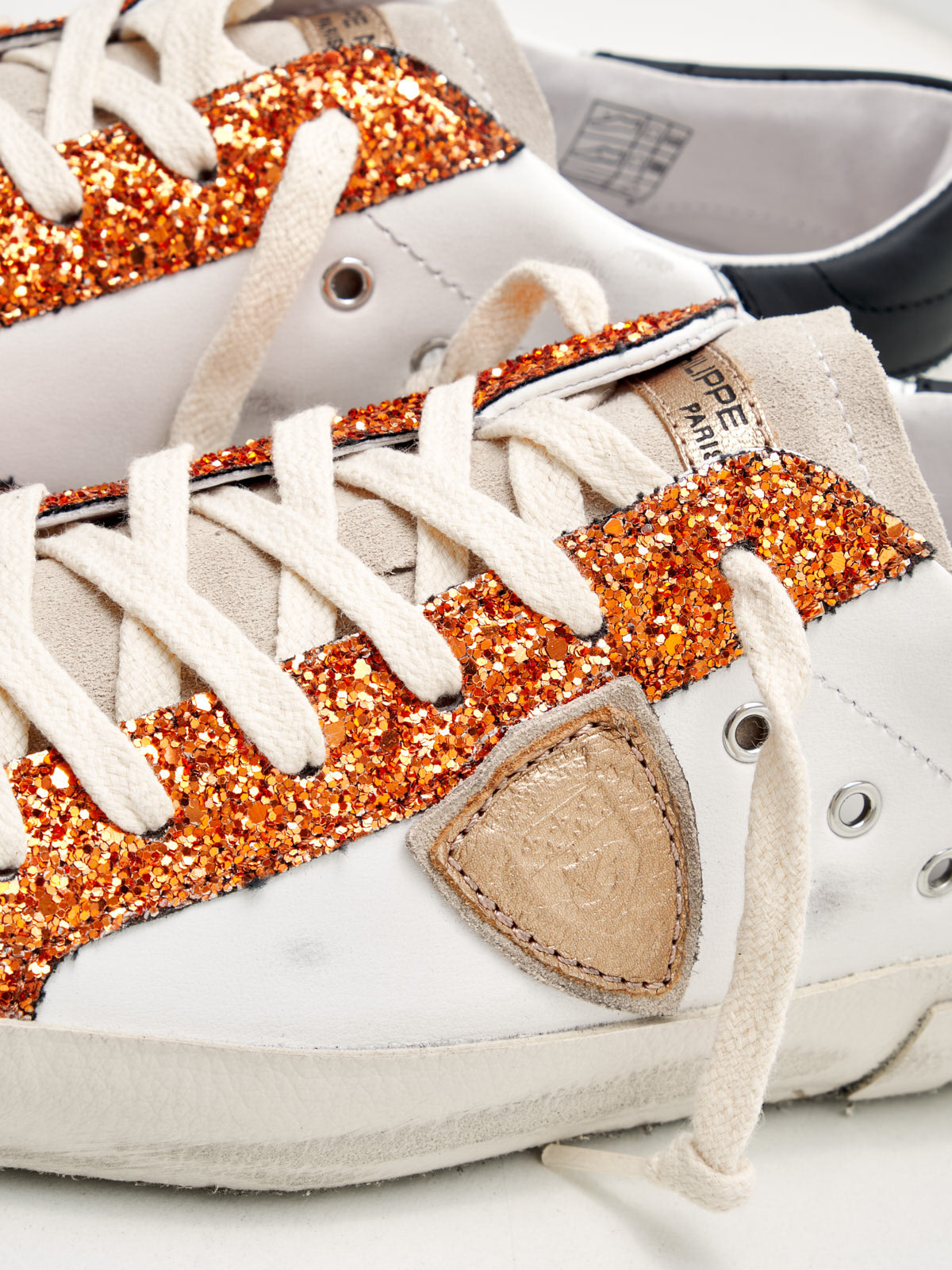philippe model - Sneakers Donna Paris Pelle Glitter Bianco Nero Rame