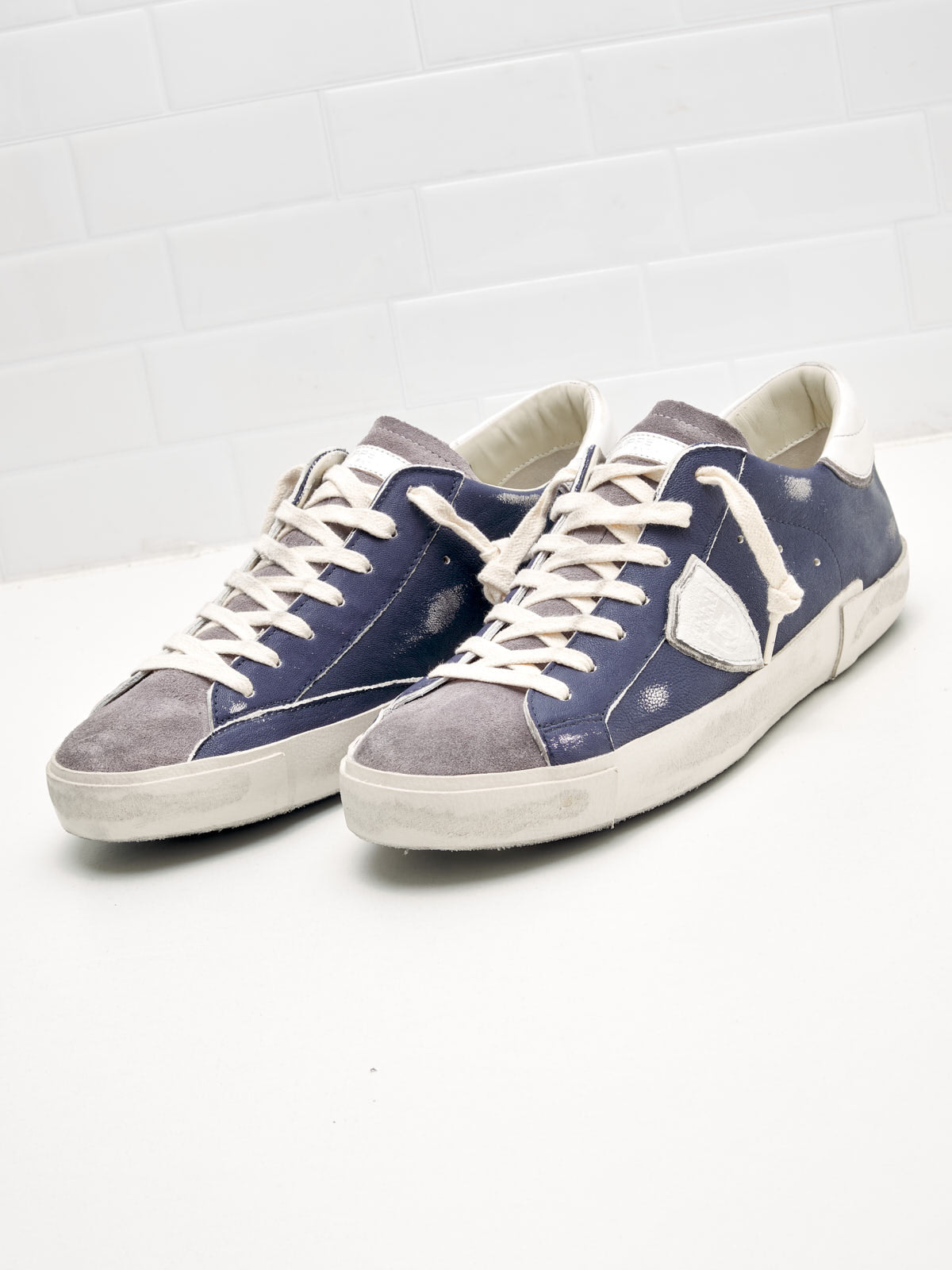 philippe model - Sneakers Uomo Paris Vintage Pelle Blu Grigio