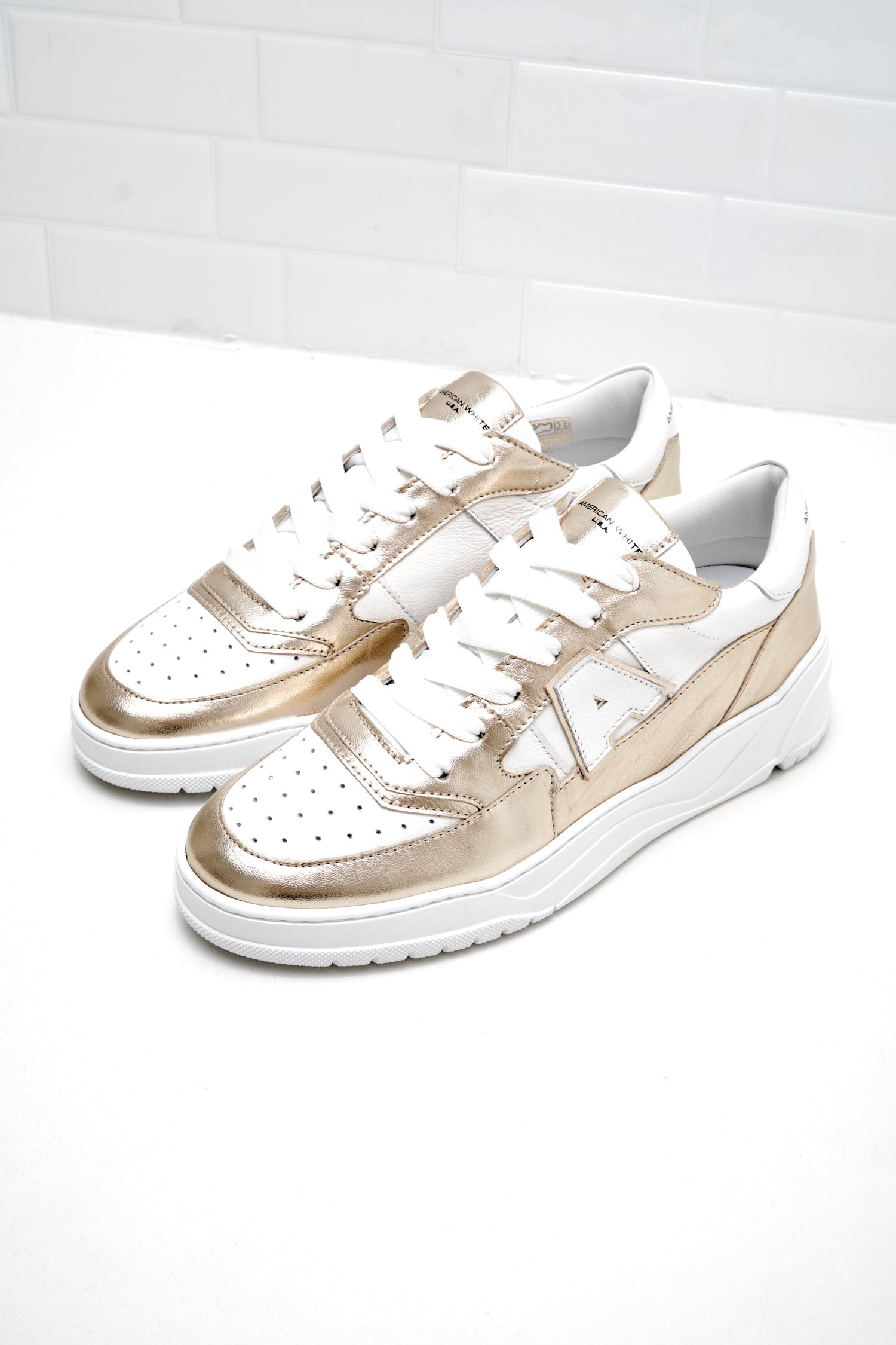 American White - Sneakers Woman Emmeuno Logo Bicolor gold white 