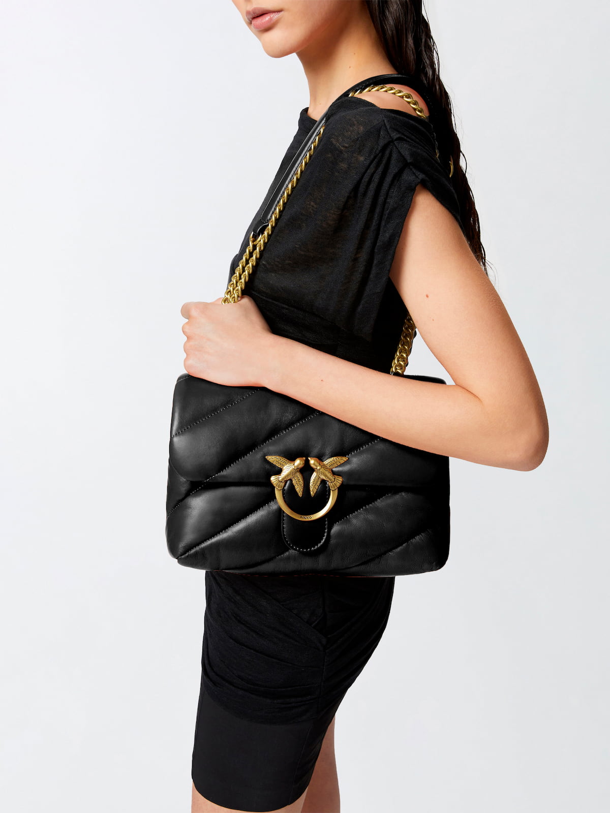 Pinko Classic Love Bag Puff Maxi Quilt black gold