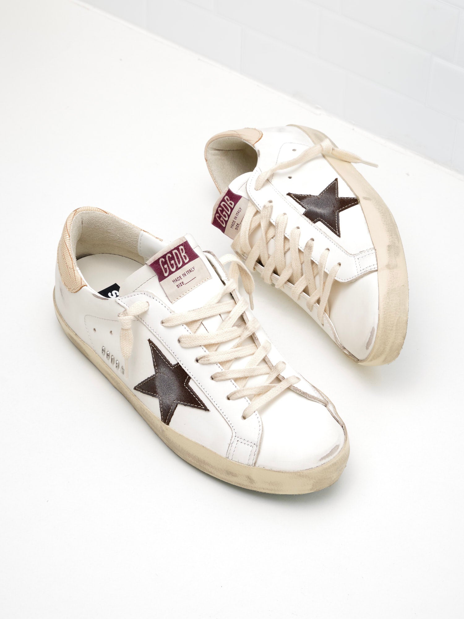 golden goose - Sneakers Super Star With List Man white brown beige 
