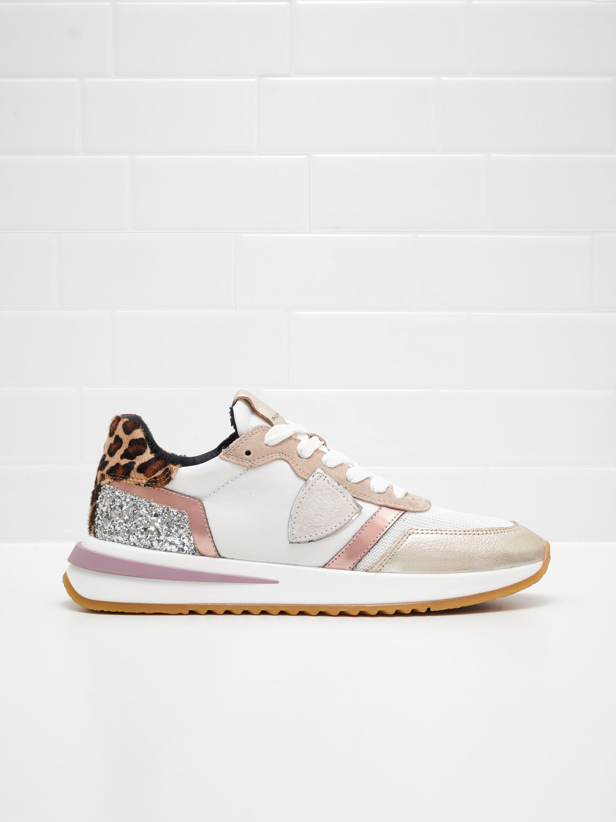 Philippe Model Tropez Low Woman white platinum glitter animalier