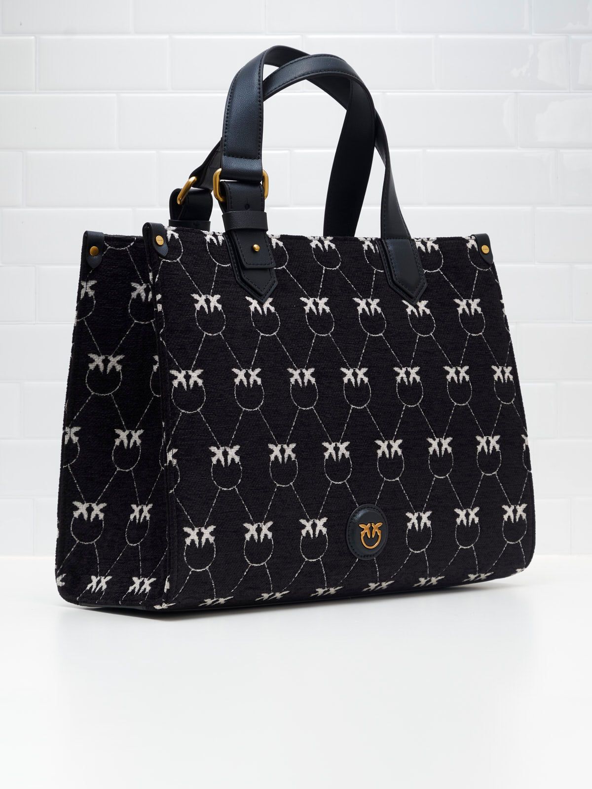 PINKO - Borsa Shopping Jacquard black white 