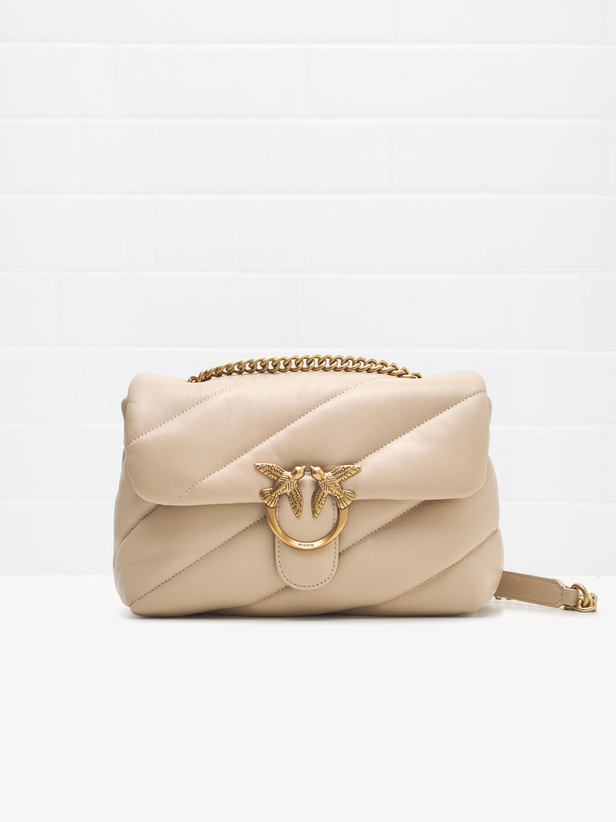 PINKO - Borsa a Tracolla Classic Love Bag Puff Maxi Quilt beige smoke gold 