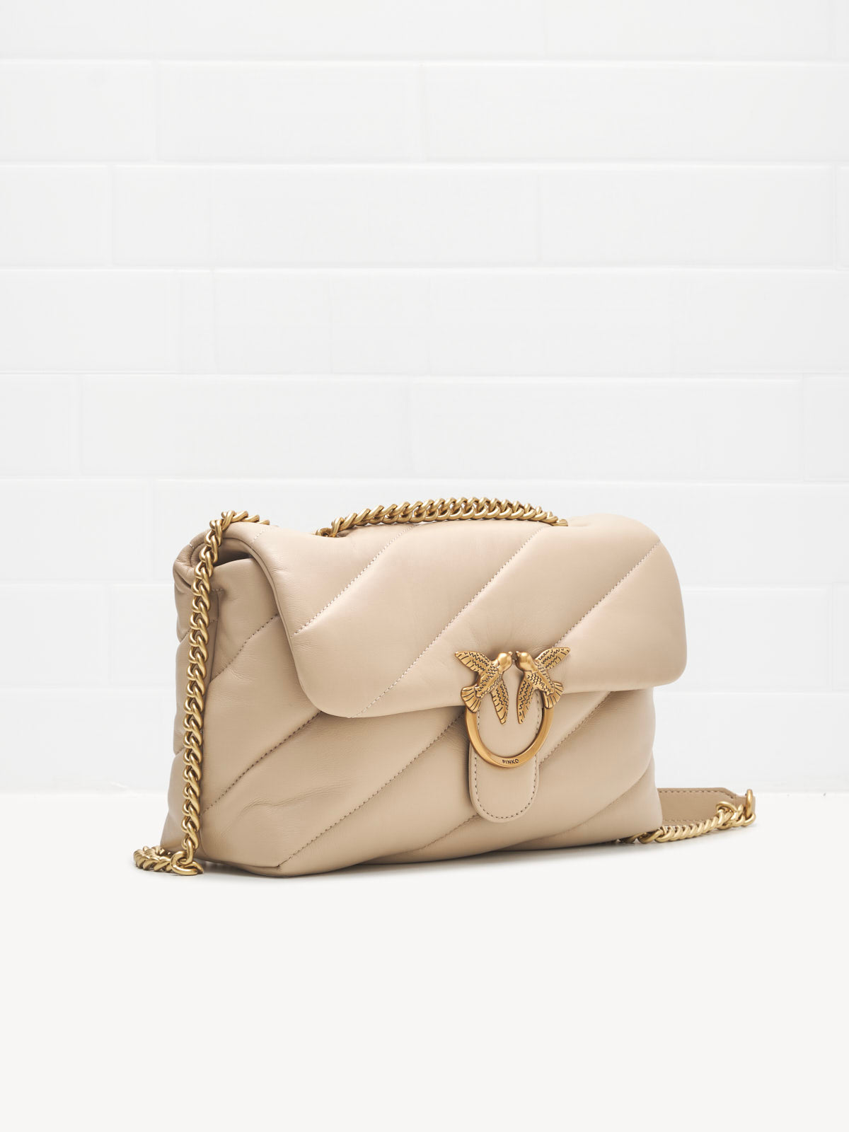 PINKO - Borsa a Tracolla Classic Love Bag Puff Maxi Quilt beige smoke gold 