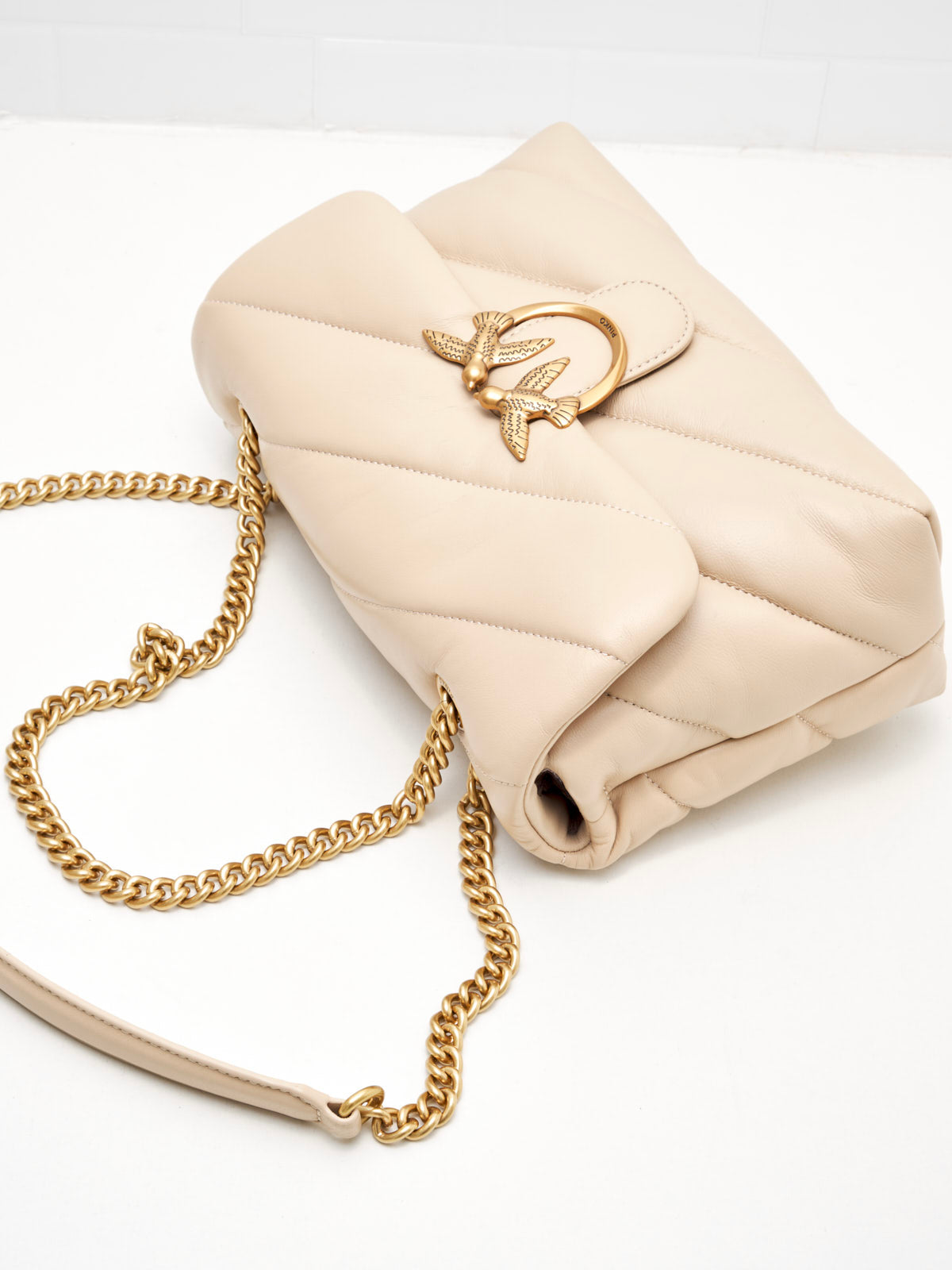 PINKO - Borsa a Tracolla Classic Love Bag Puff Maxi Quilt beige smoke gold 