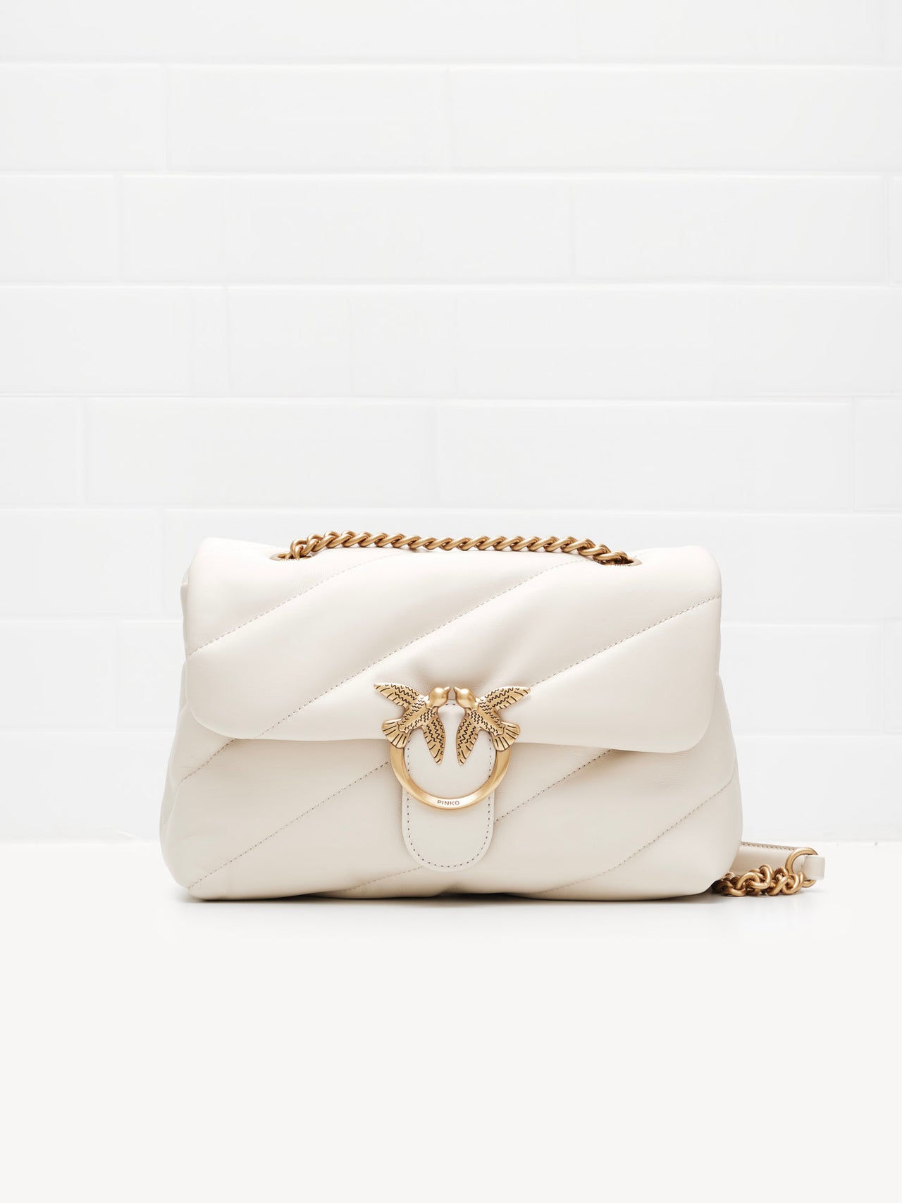 Pinko Classic Love Bag Puff Maxi Quilt white silk gold