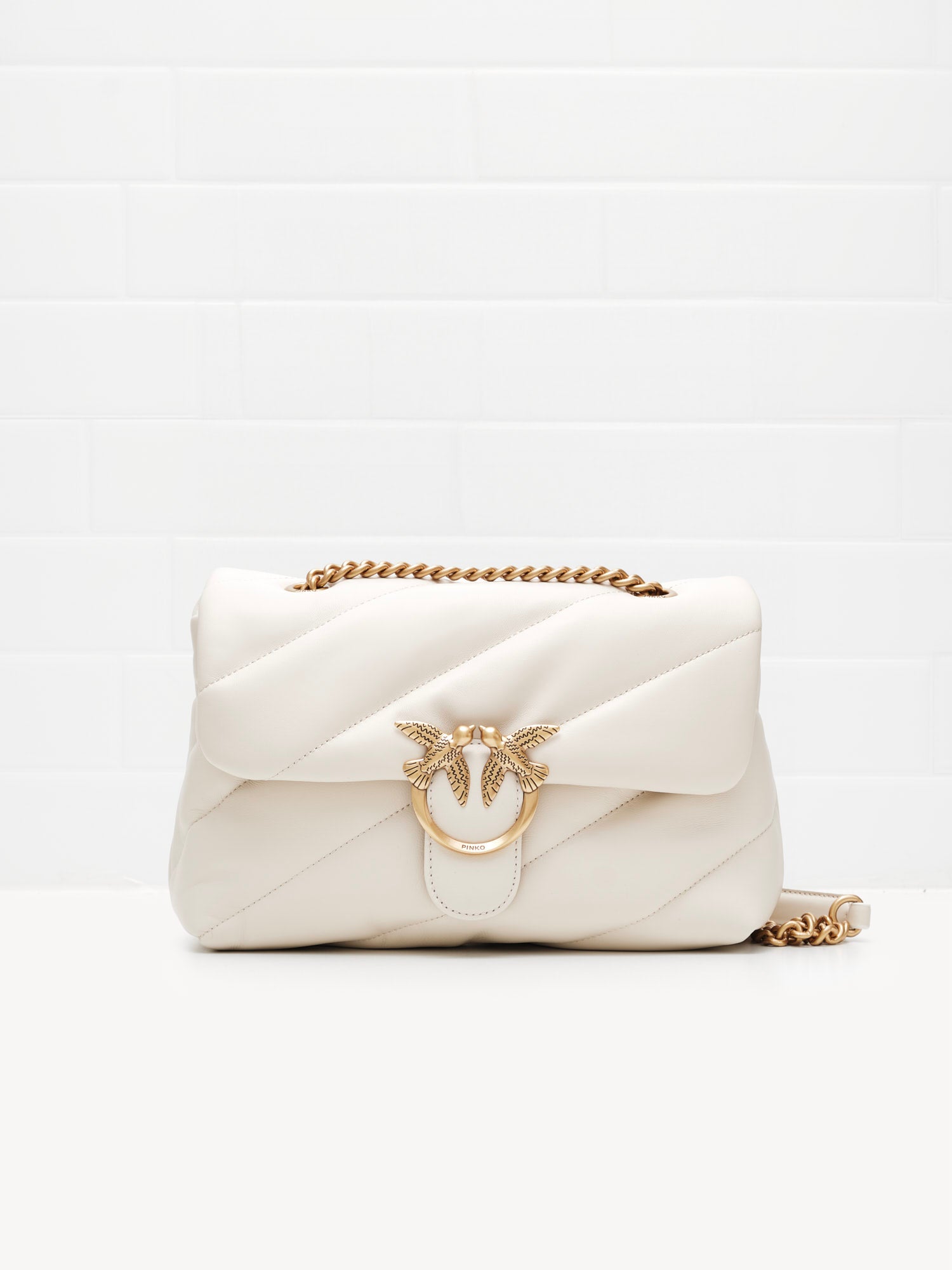 PINKO - Borsa a Tracolla Classic Love Bag Puff Maxi Quilt white silk gold 