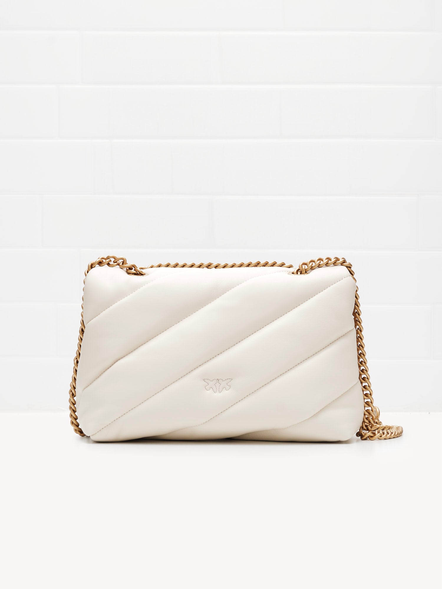 PINKO - Borsa a Tracolla Classic Love Bag Puff Maxi Quilt white silk gold 