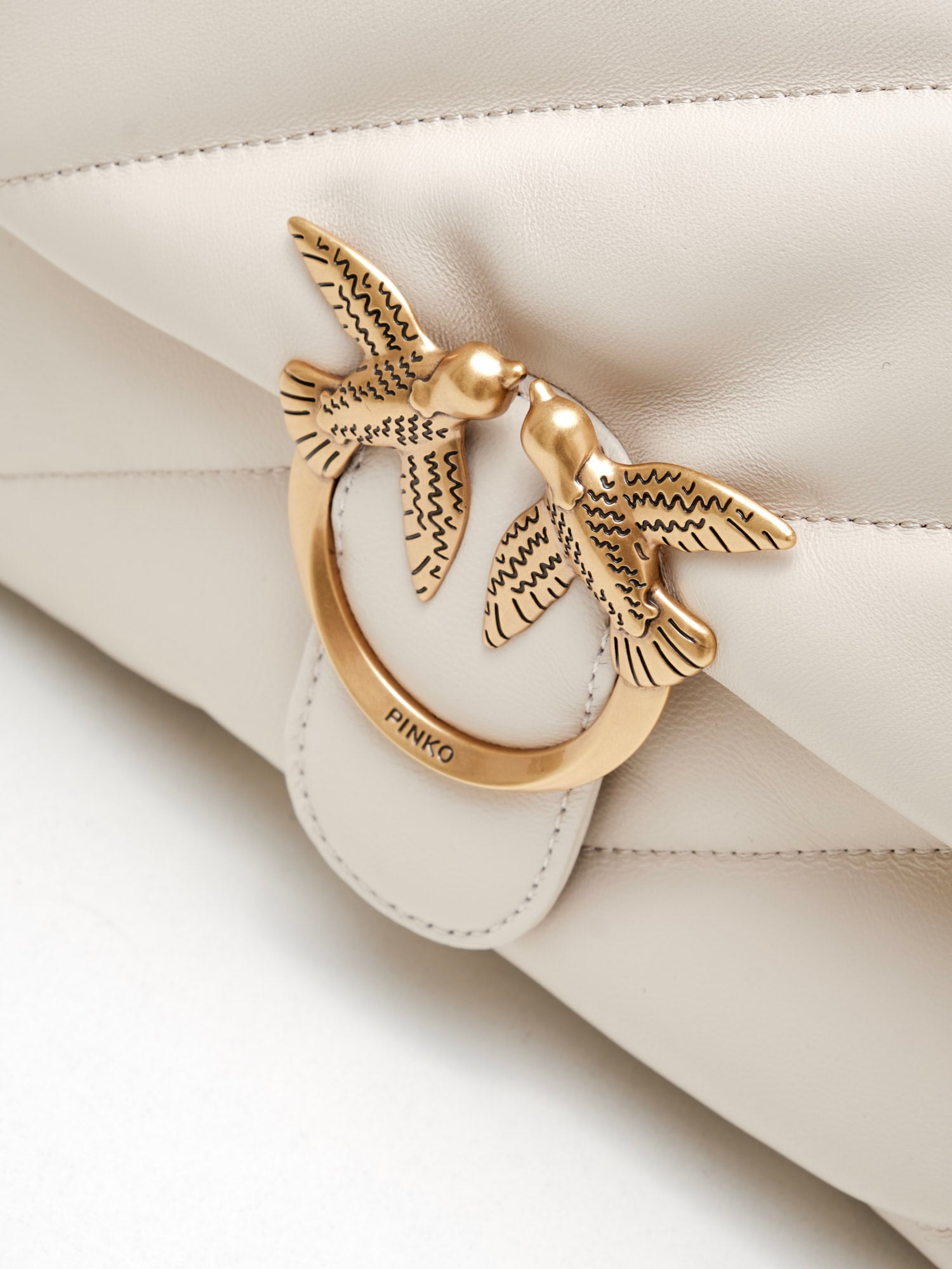 PINKO - Borsa a Tracolla Classic Love Bag Puff Maxi Quilt white silk gold 