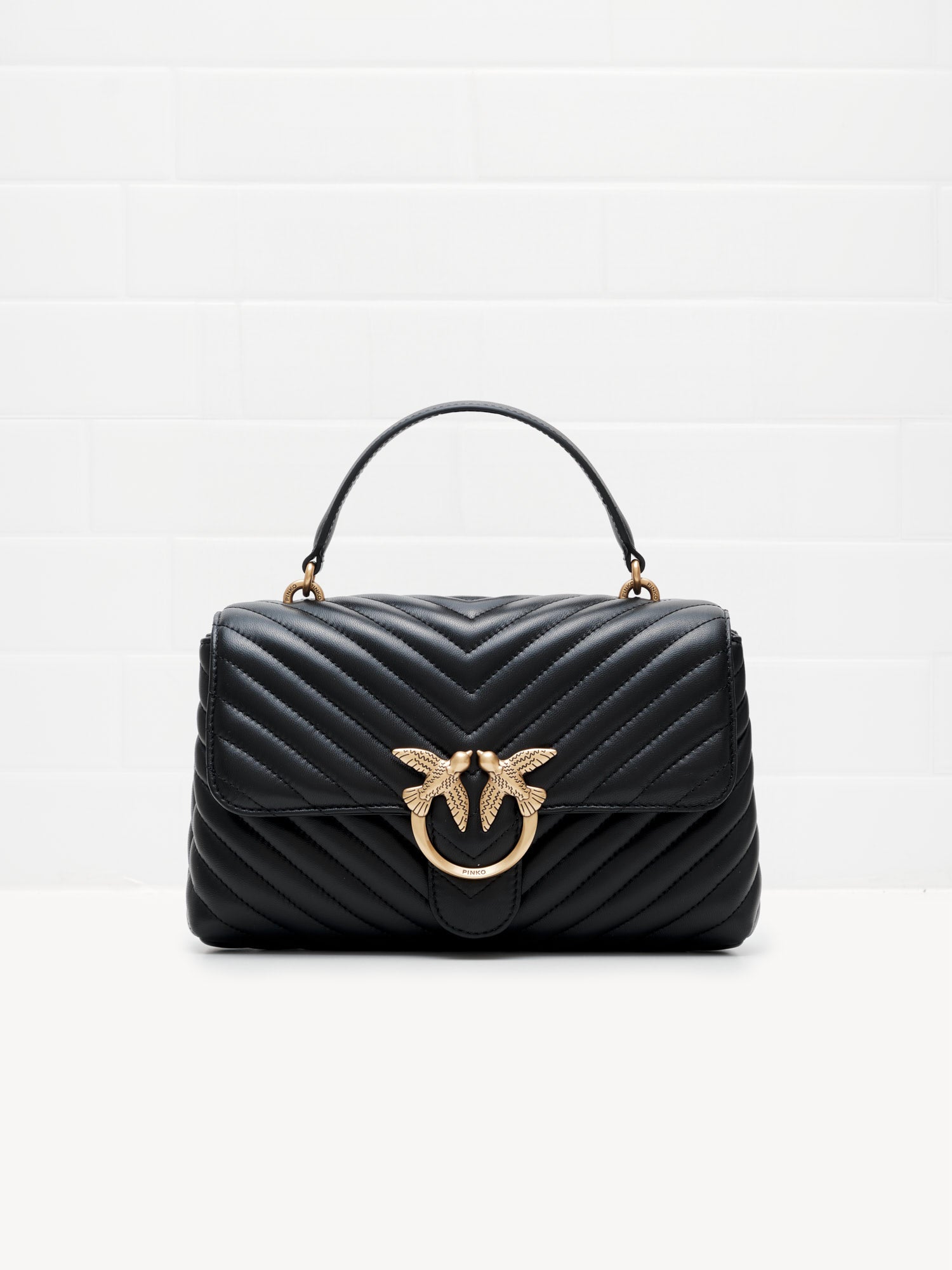 Pinko Classic Lady Love Bag Puff Chevron Black Gold