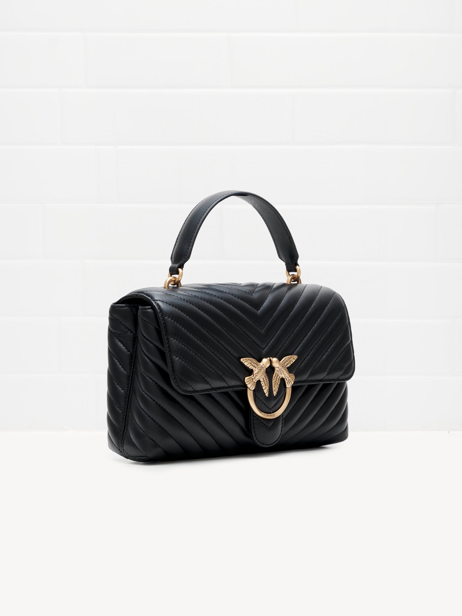 Pinko Classic Lady Love Bag Puff Chevron Black Gold