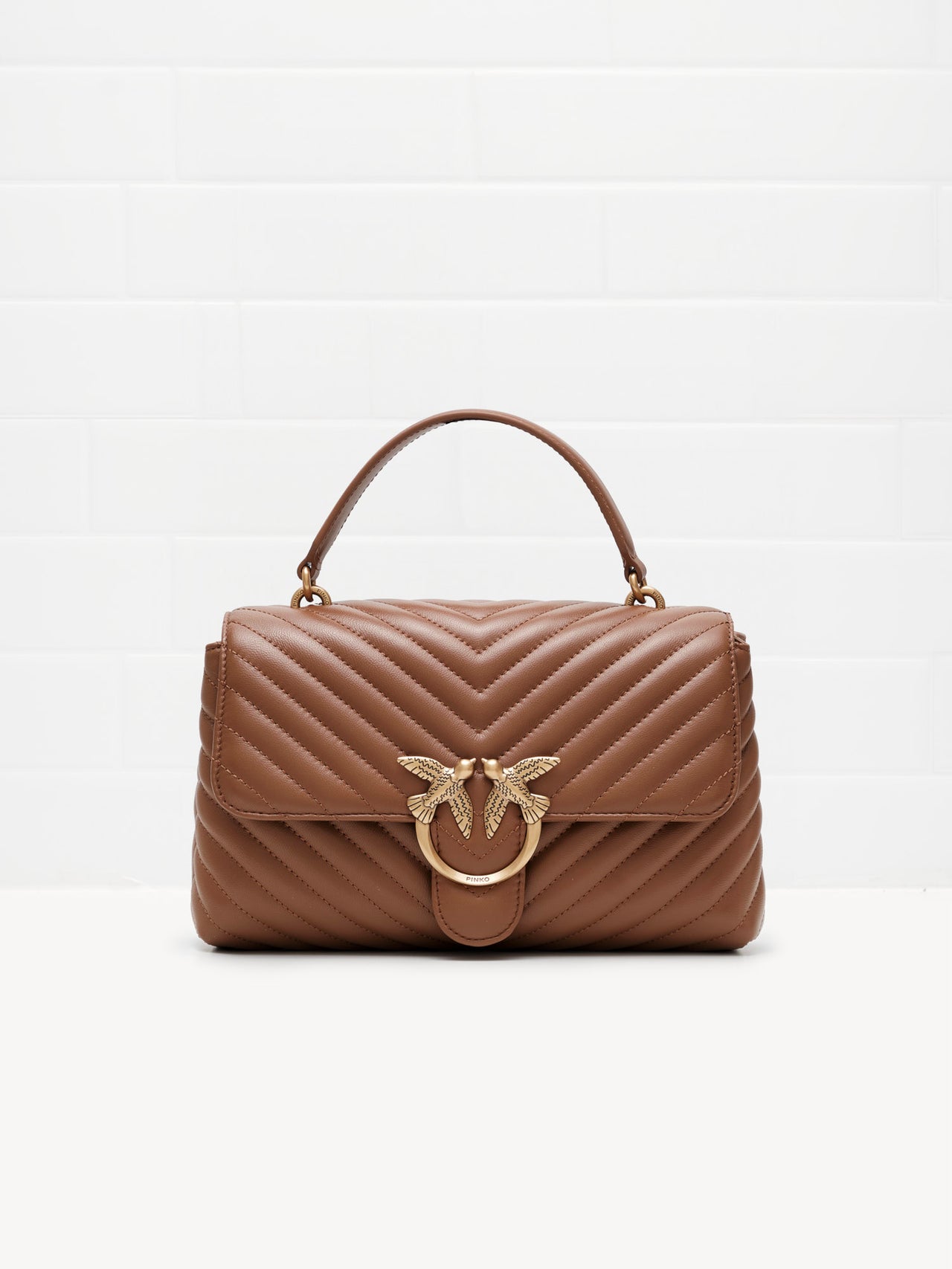 Pinko Classic Lady Love Bag Puff Chevron Brown Gold