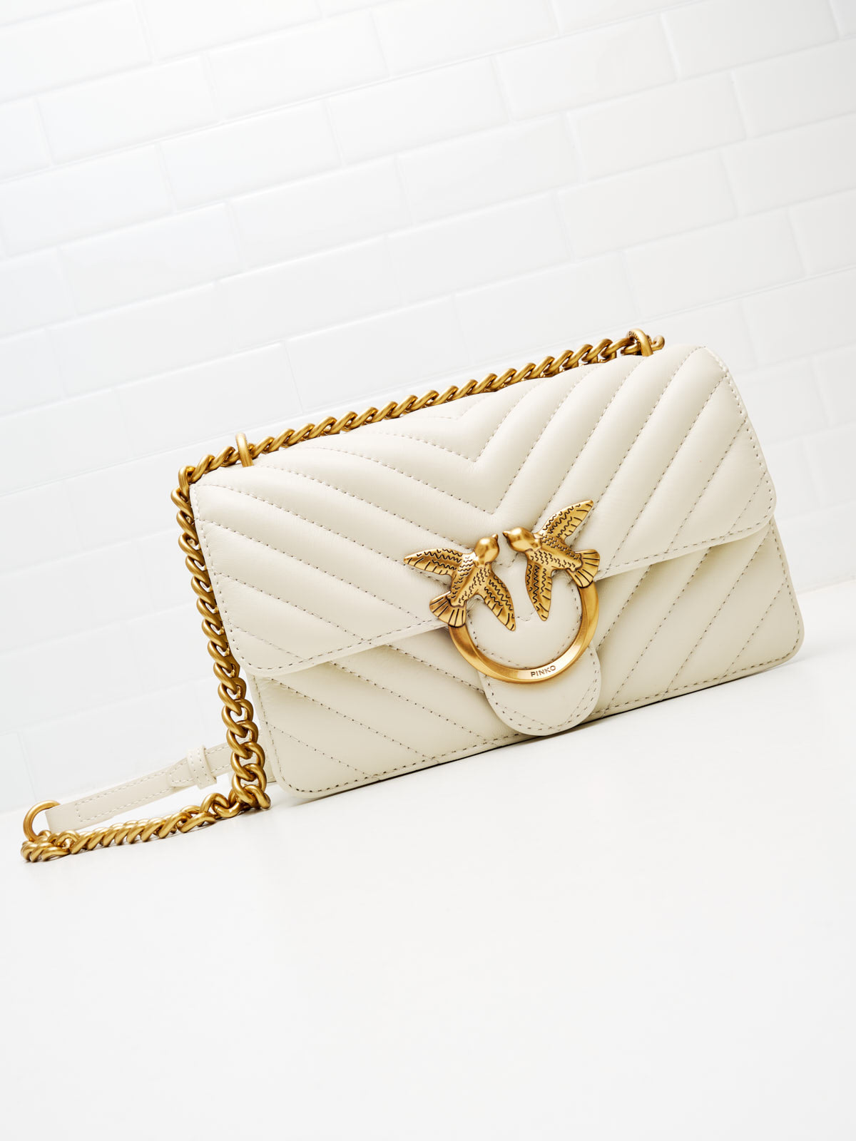 PINKO - Borsa a Tracolla Love One Mini DC white gold 