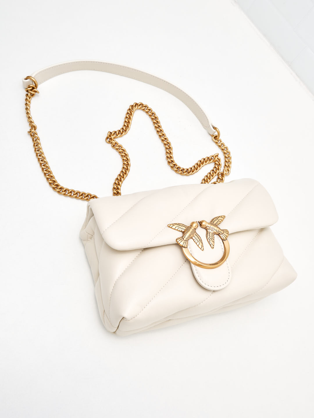 Pinko Classic Big Love Bag Puff Maxi Quilt white gold