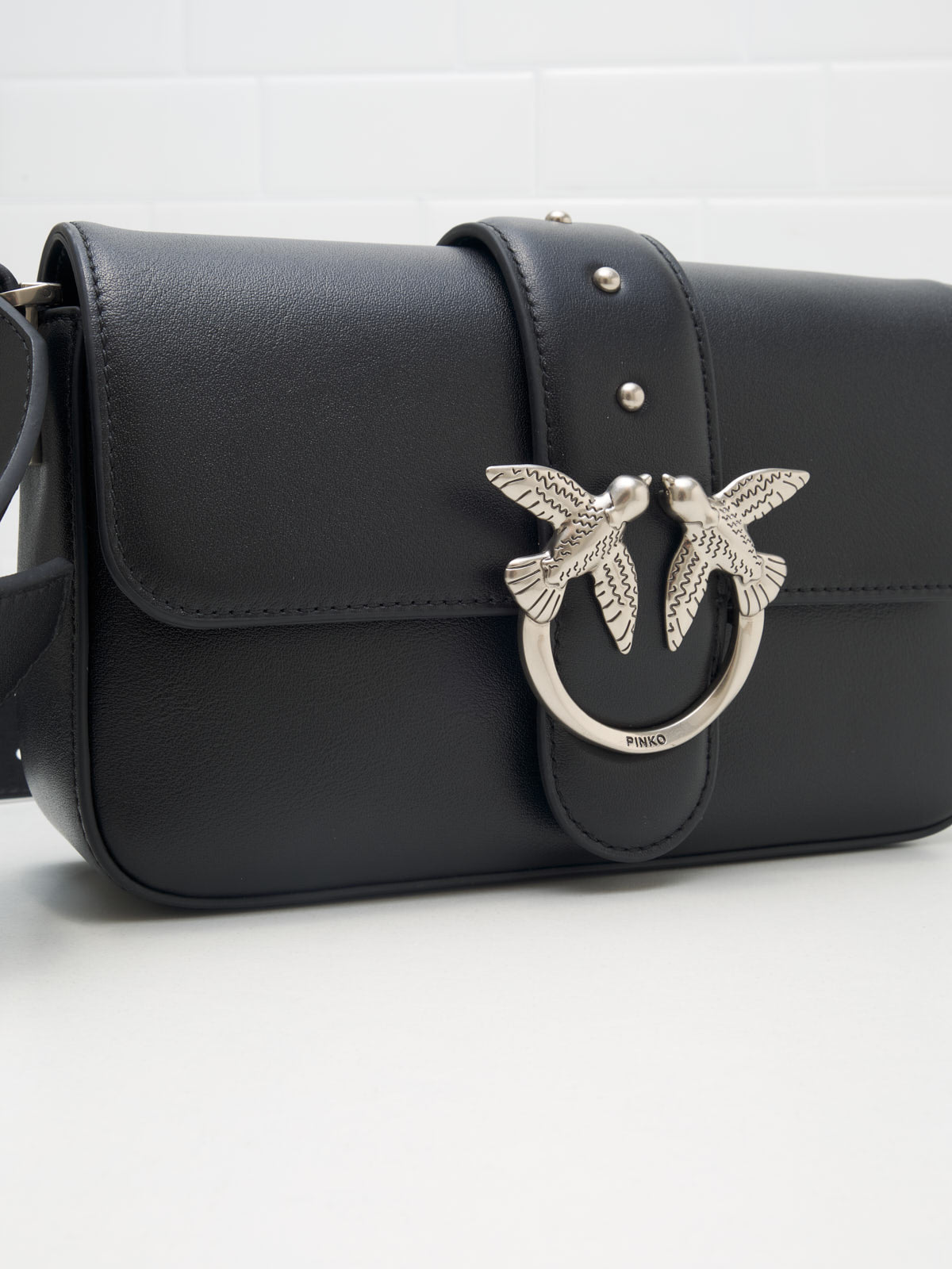 PINKO - Borsa a Tracolla Love One Mini Slouchy FL black silver 