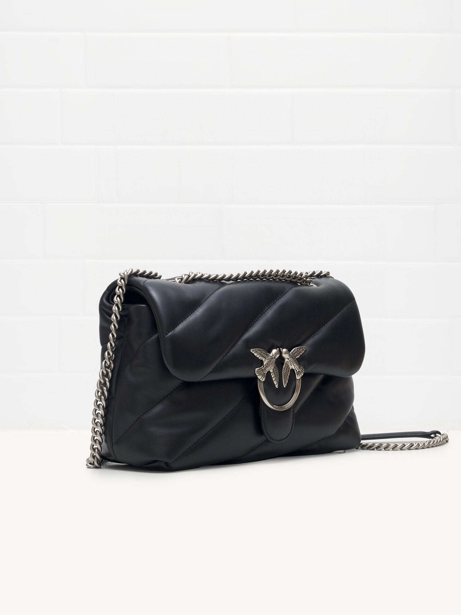 PINKO - Borsa a Tracolla Classic Love Bag Puff Maxi Quilt black silver 