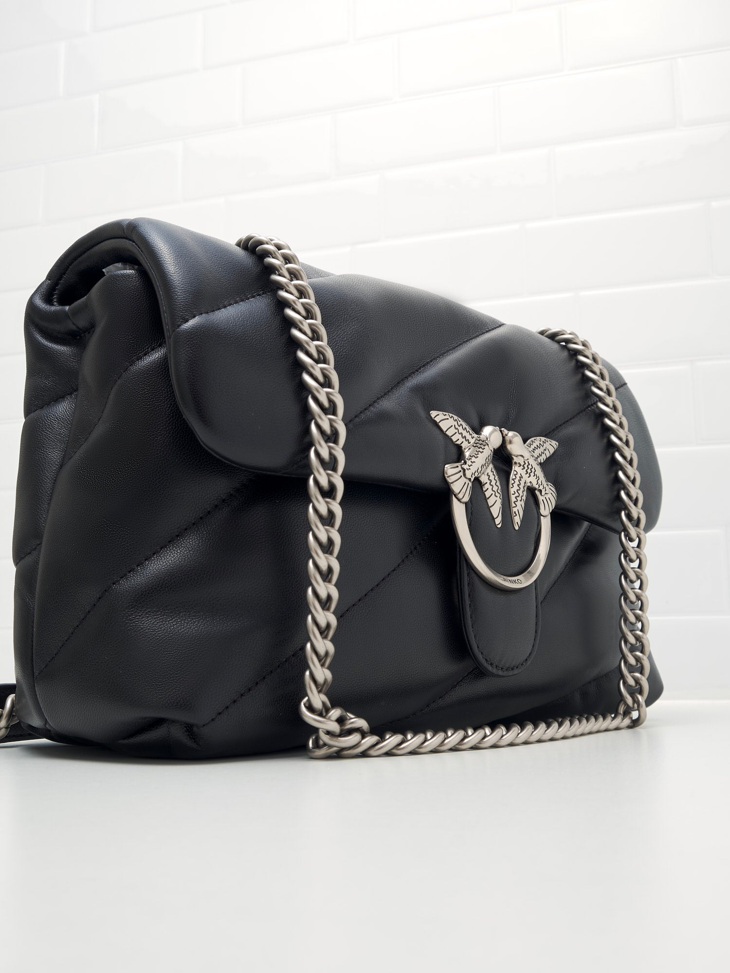 PINKO - Borsa a Tracolla Classic Love Bag Puff Maxi Quilt black silver 