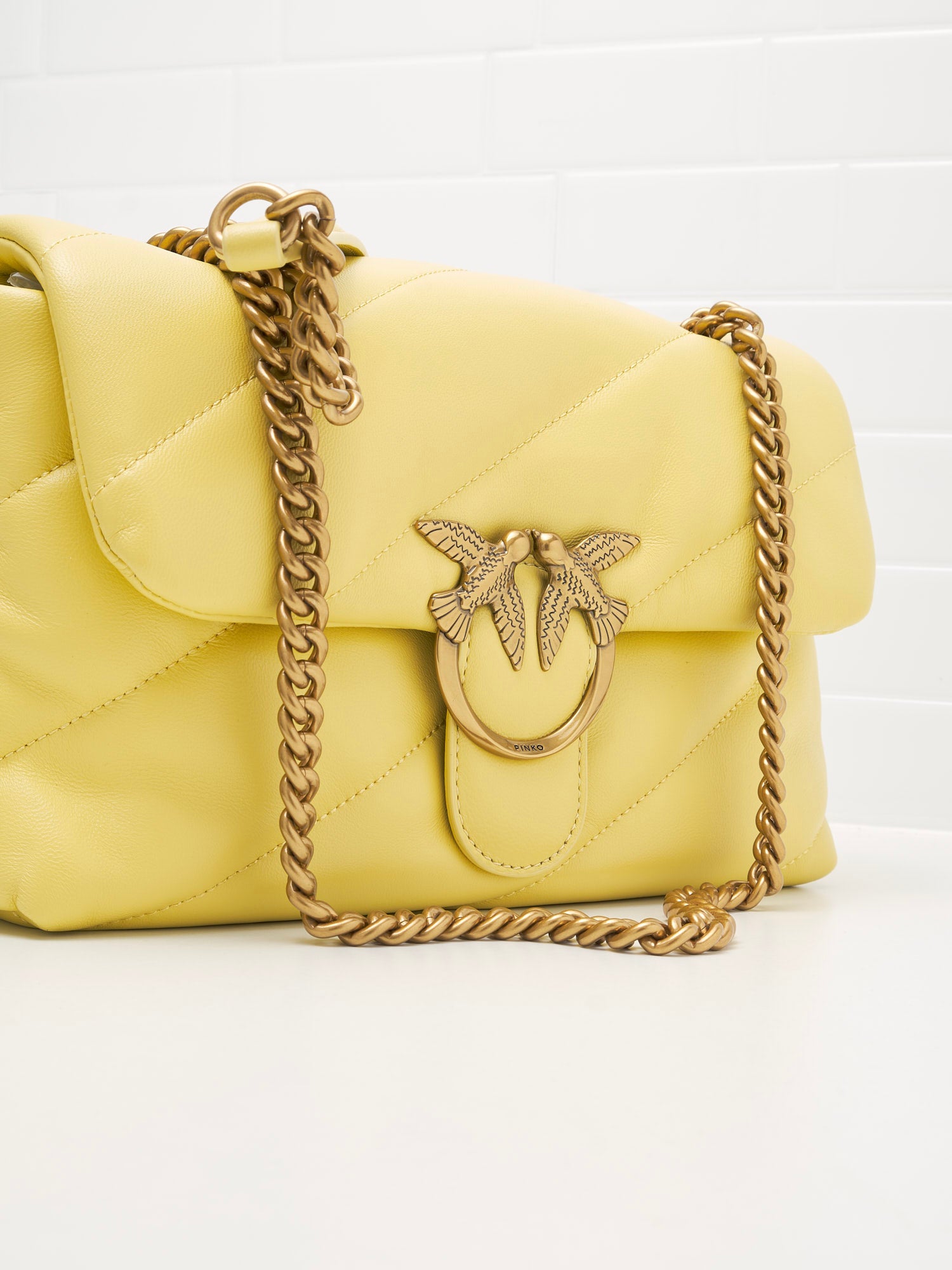 PINKO - Borsa a Tracolla Classic Love Bag Puff Maxi Quilt yellow gold 