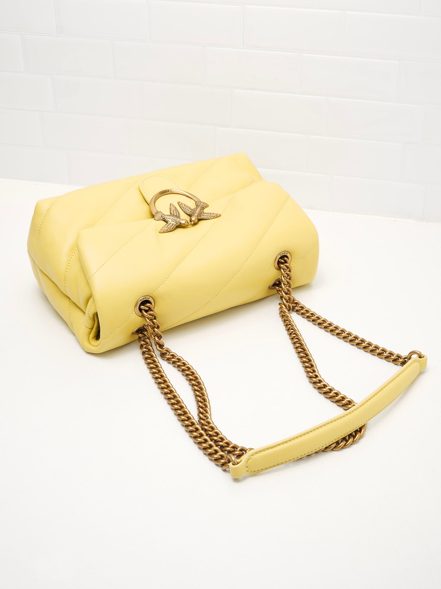 PINKO - Borsa a Tracolla Classic Love Bag Puff Maxi Quilt yellow gold 