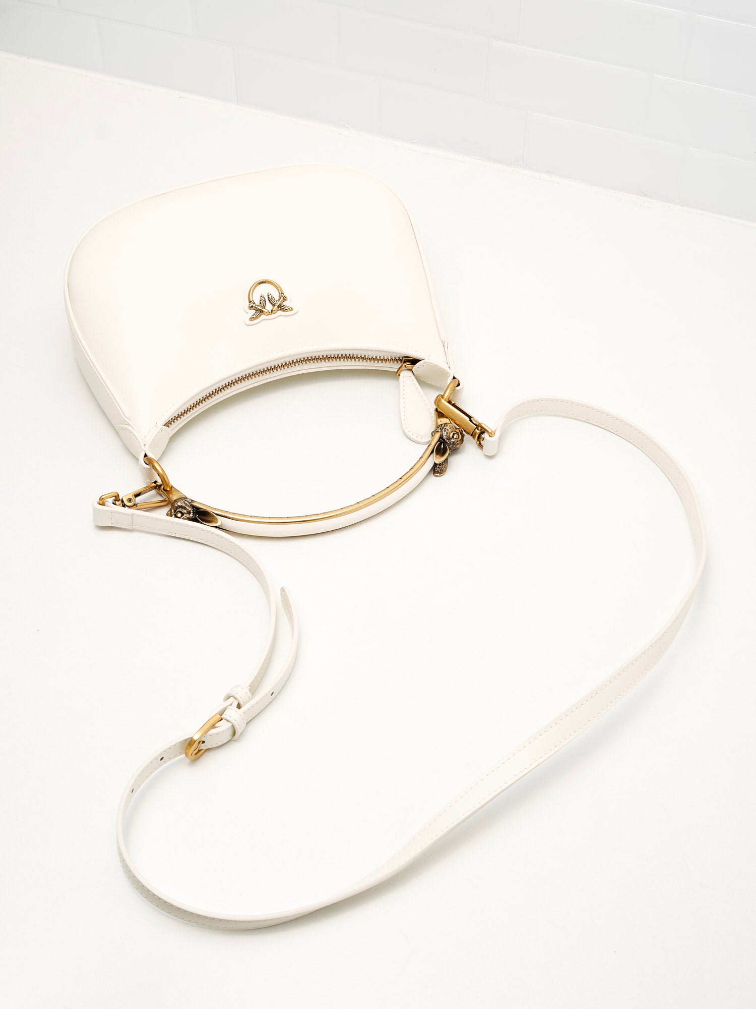 PINKO - Borsa a Tracolla Love Mini Half moon milk gold 