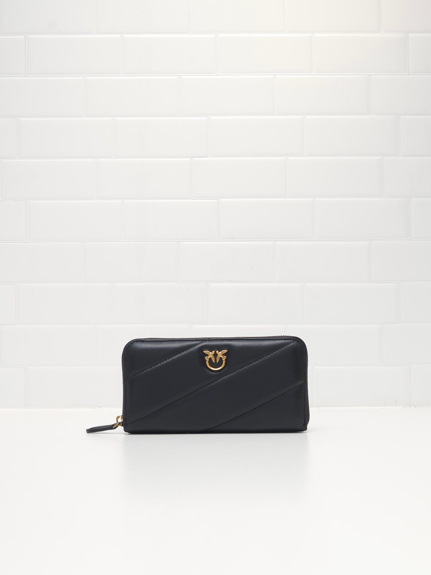 PINKO - Portafoglio Zip Around Maxi Quilt black gold 