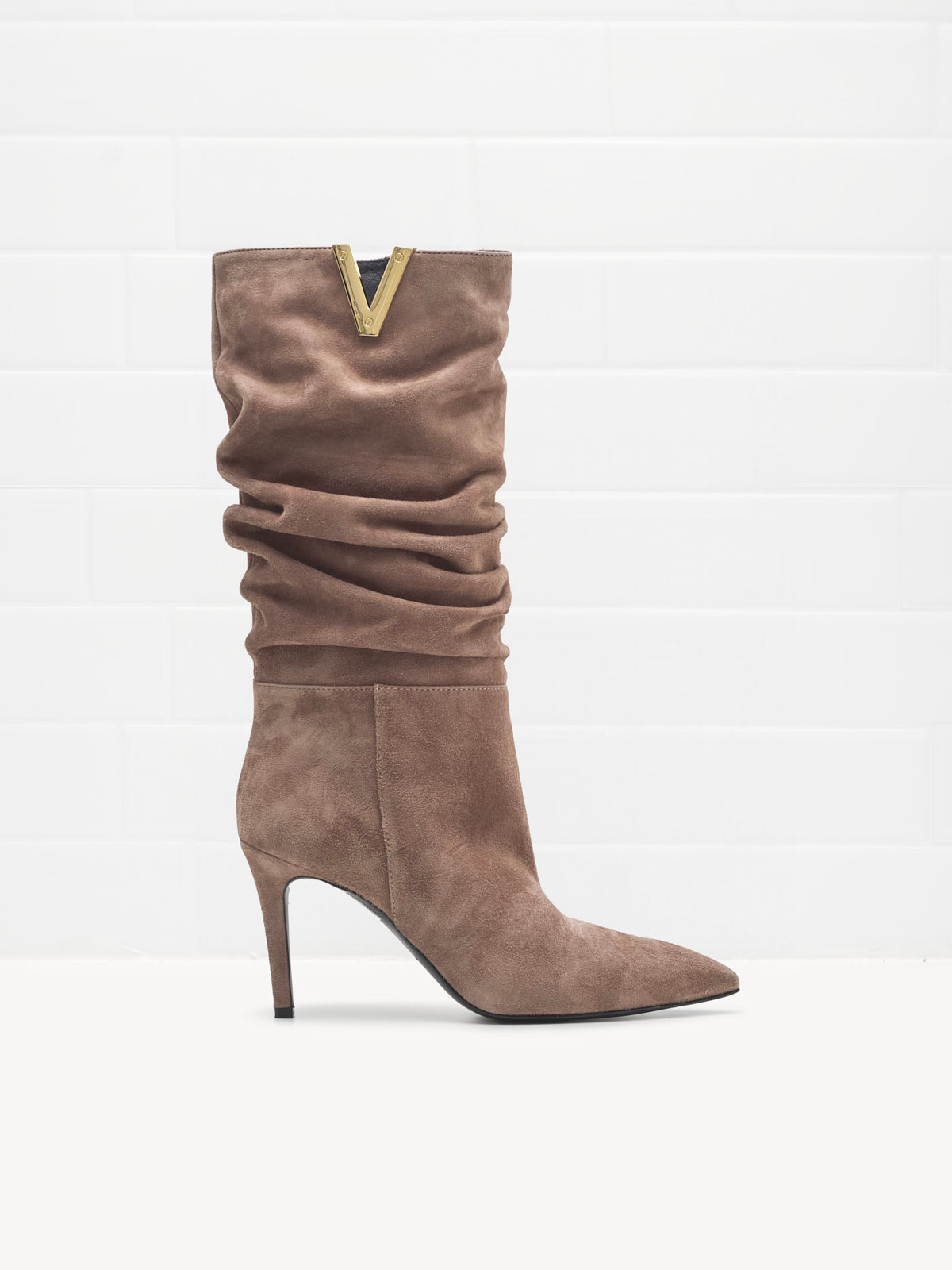 Stivale con tacco Woman V camoscio acero
